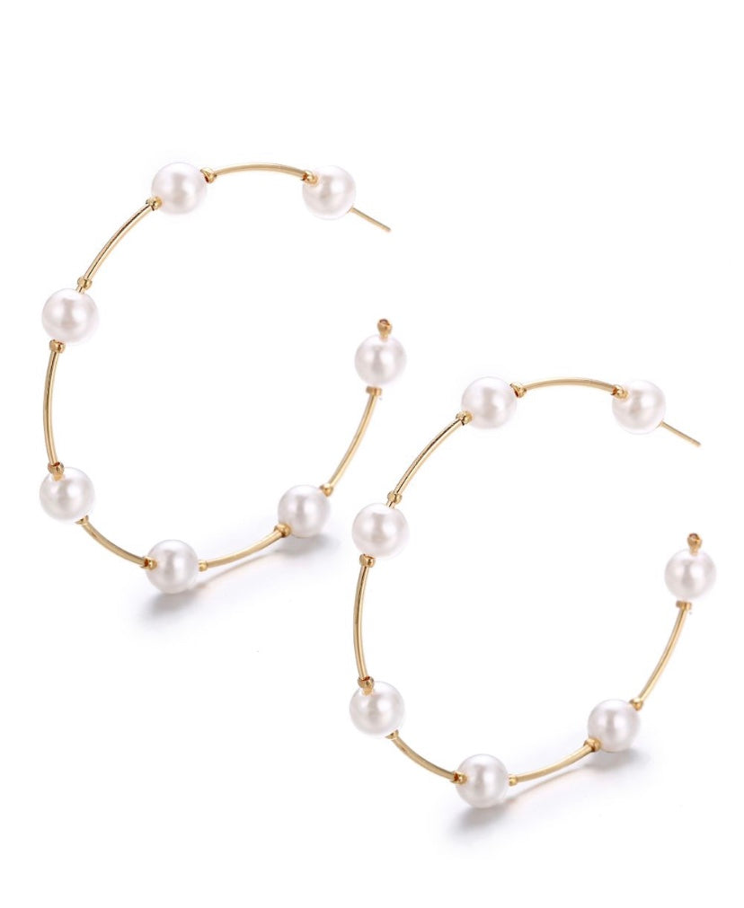 Pearl and gold hoop earrings