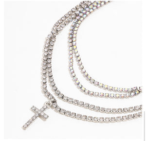 Multilayer Diamond Cross Necklace