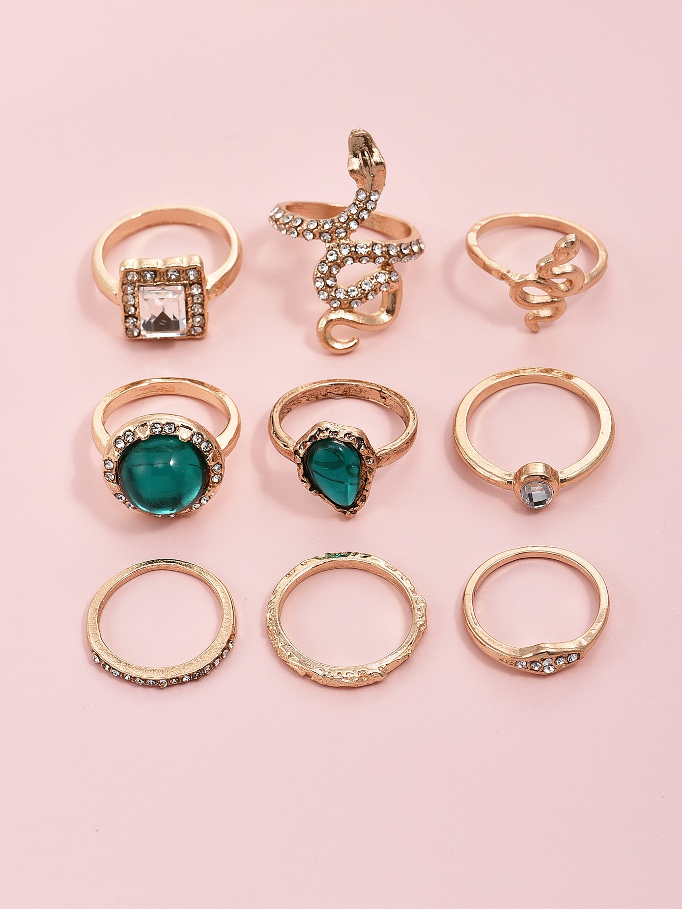 The Emerald Snake Ring Set